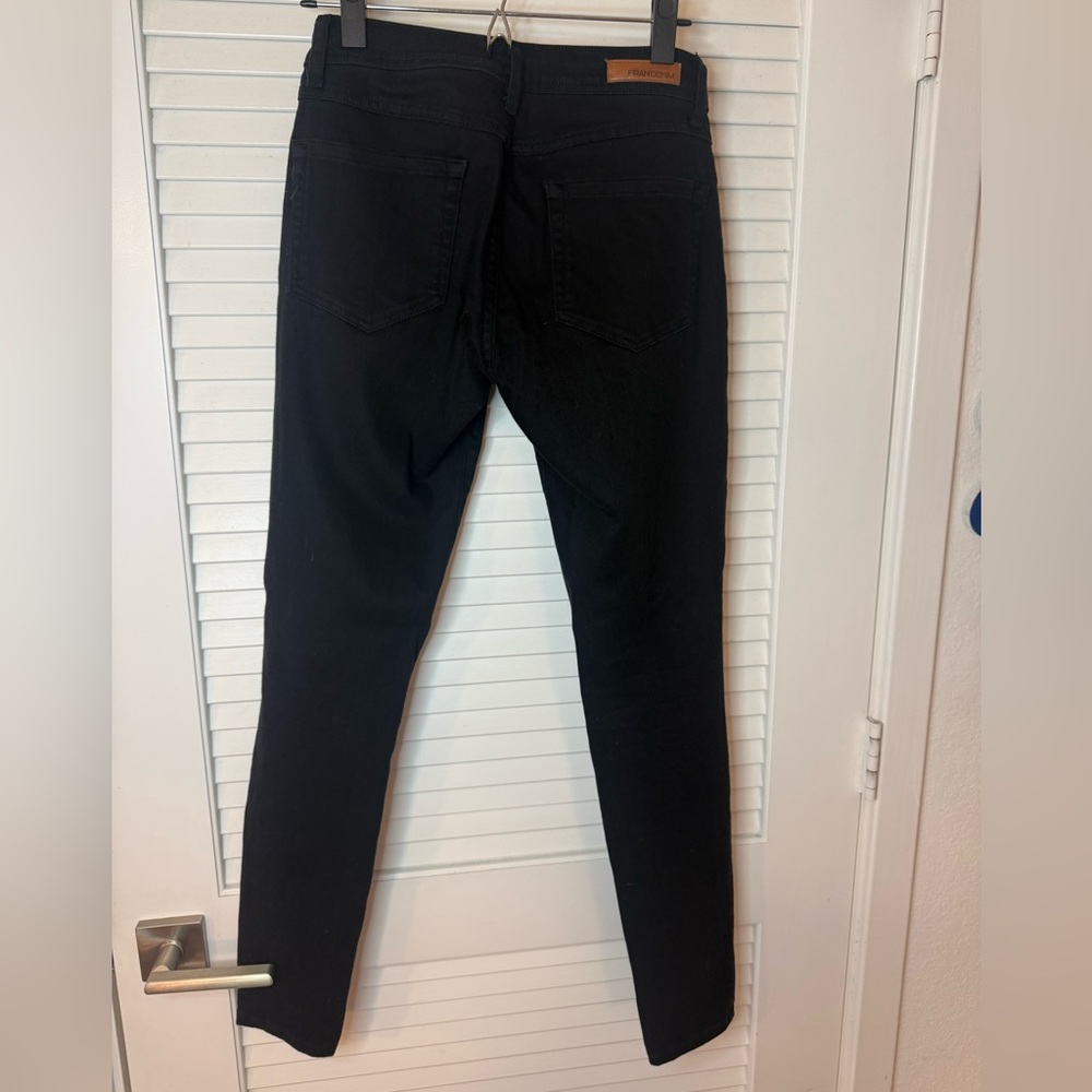 Fran Denim Black Skinny Jeans 27 Mid Rise Ripped Knee Stretch - Picture 3 of 4
